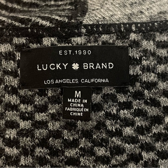 LUCKY BRAND OPEN FRONT CARDIGAN IKAT GEOMETRIC BLACK GRAY Medium - Picture 10 of 13